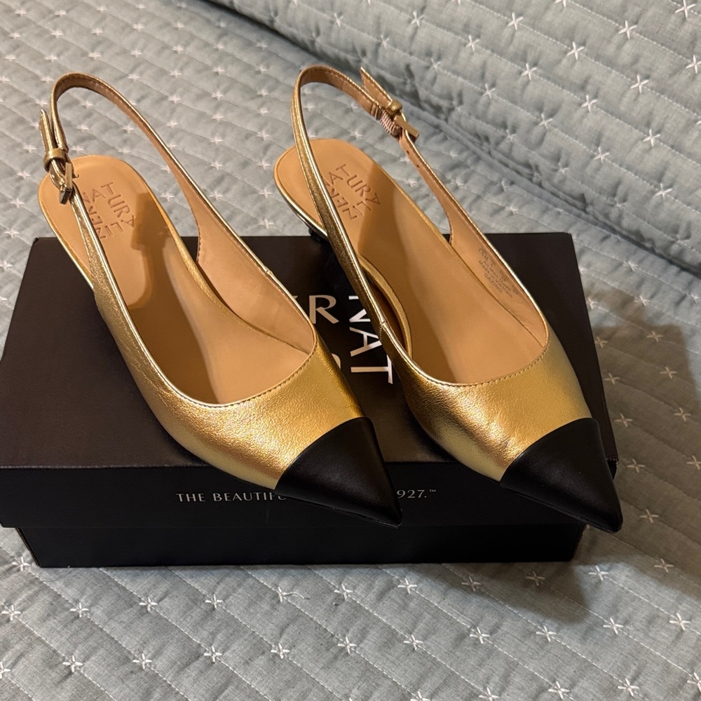 Naturalizer Gold and Black Slingback Heels